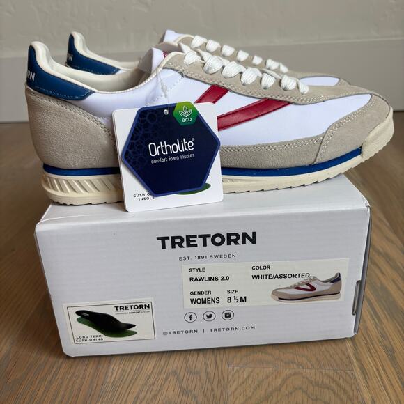 NWT Tretorn Rawlins 2.0 Sneakers Retro Red White Blue Women’s Size 8.5 - Picture 4 of 8